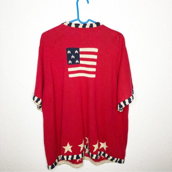 Vintage red cream blue sequin star American flag cardigan size 2X 4th of July - Picture 16 of 16